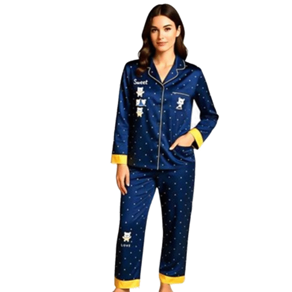 Blue & Golden Dotted Women Night PJ Set (China Import)
