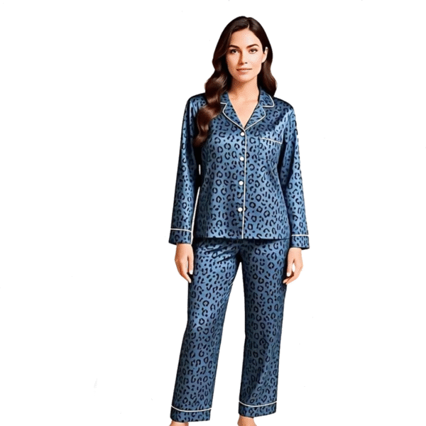 Blue Leopard Print Women Night PJ Set (China Import)