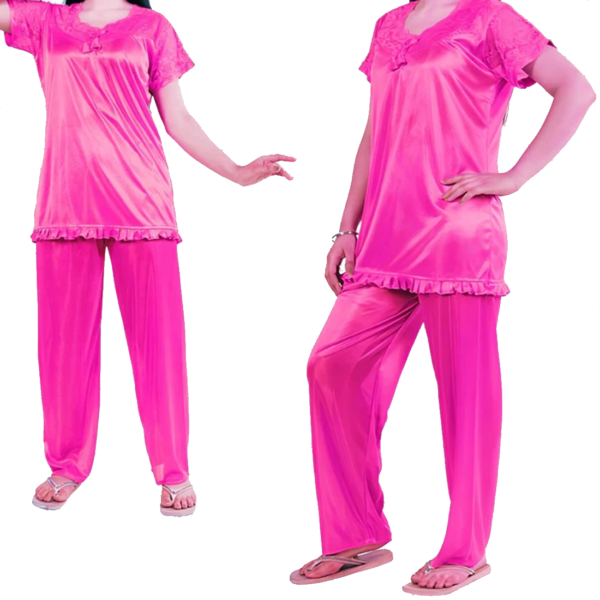 Silky Pink Half Pajama Night Suit