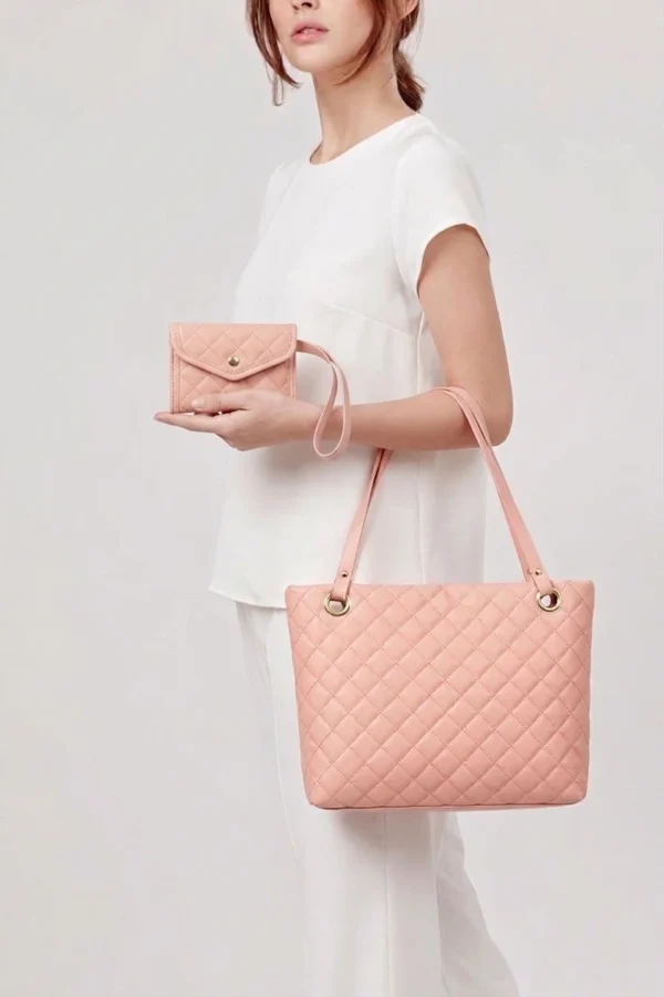 Pink Posh Padded Handbag with Wallet