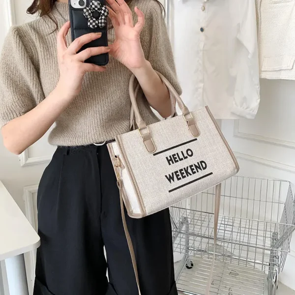 London Rag Beige Microfiber Slogan Tote Bag