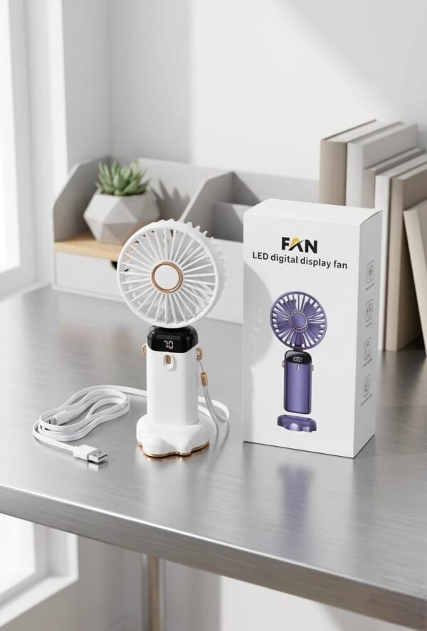 Portable Folding Handheld Mini Fan Rechargeable 4-speed with Led Digital Display