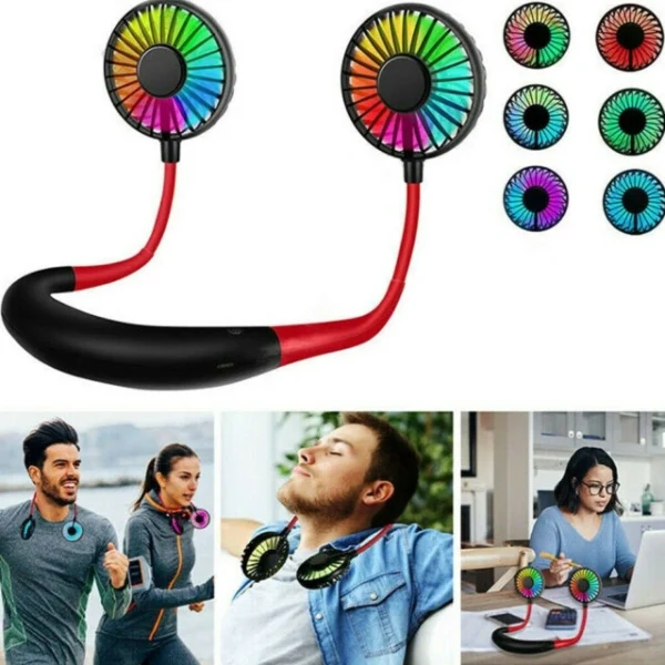 Neck Fan Rechargeable With Color Changing RGB LED Lights with Perfume Tank